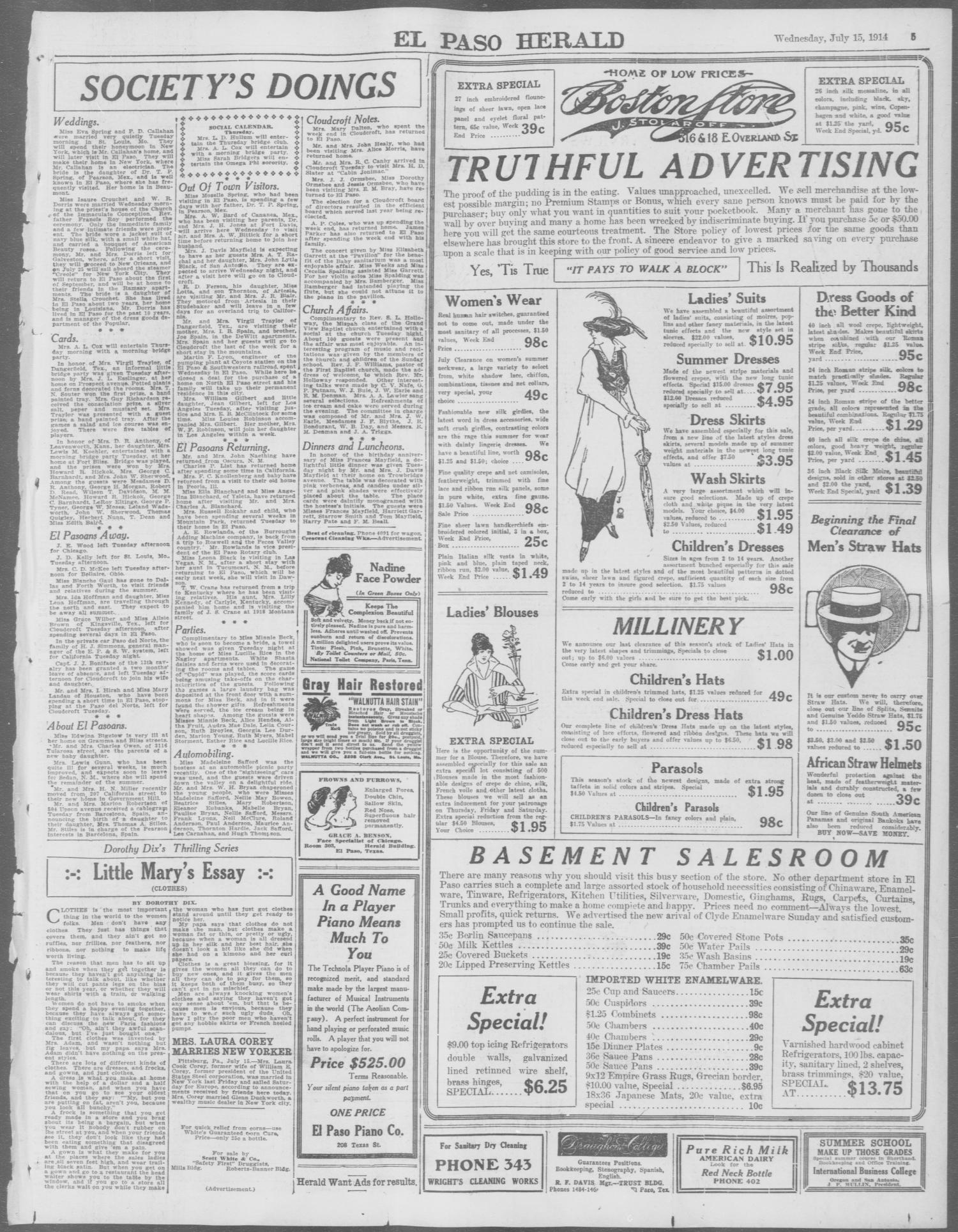 El Paso Herald (El Paso, Tex.), Ed. 1, Wednesday, July 15, 1914
                                                
                                                    [Sequence #]: 5 of 12
                                                