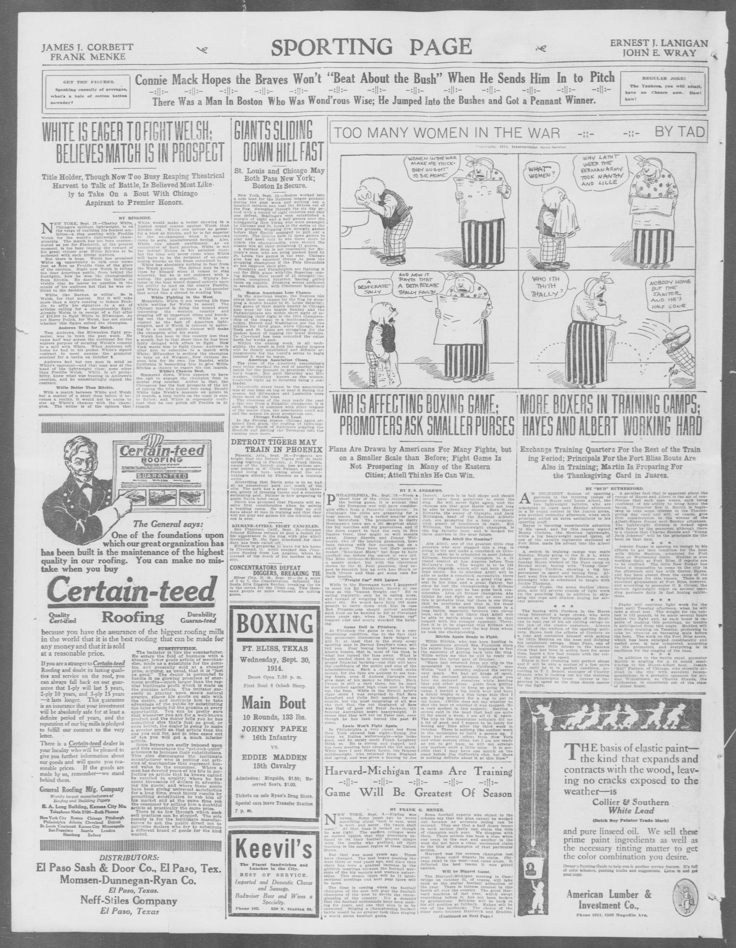 El Paso Herald (El Paso, Tex.), Ed. 1, Monday, September 28, 1914
                                                
                                                    [Sequence #]: 6 of 10
                                                