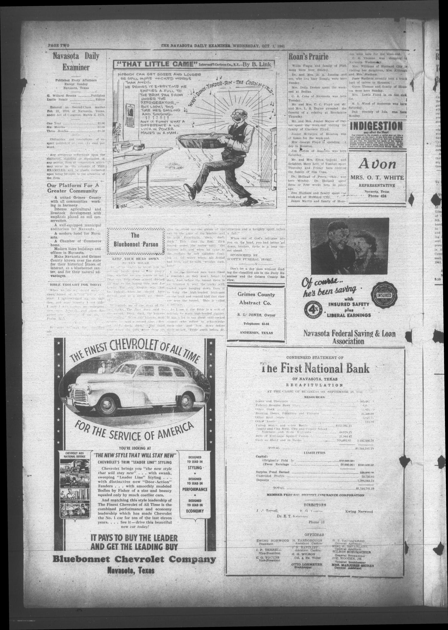 Navasota Daily Examiner (Navasota, Tex.), Vol. 47, No. 176, Ed. 1 Wednesday, October 1, 1941
                                                
                                                    [Sequence #]: 2 of 4
                                                