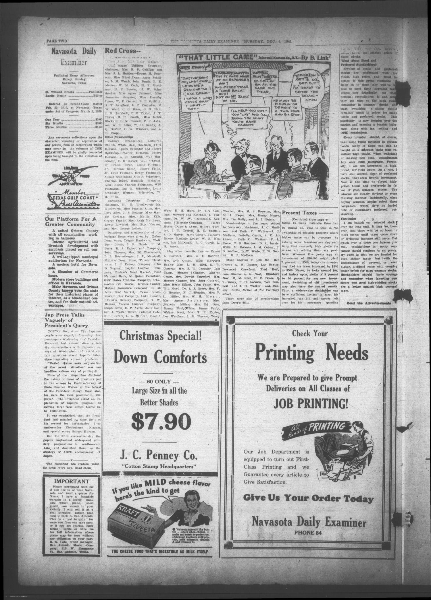 Navasota Daily Examiner (Navasota, Tex.), Vol. 47, No. 230, Ed. 1 Thursday, December 4, 1941
                                                
                                                    [Sequence #]: 2 of 4
                                                