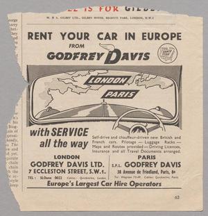[Clipping: Rent Your Car in Europe from Godfrey Davis]