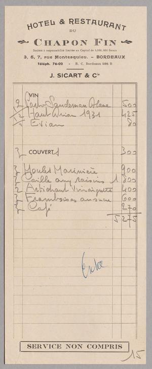 [Restaurant Bill for Chapon Fin, 1953]
