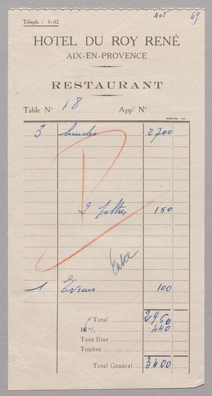 [Restaurant Bill for Hotel du Roy René, 1953]