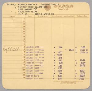 [Invoice for Balance Due to Hotel St. Regis, November 1953]