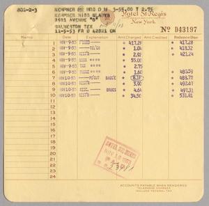 [Invoice for Amount Charged by Hotel St. Regis, November 1953]