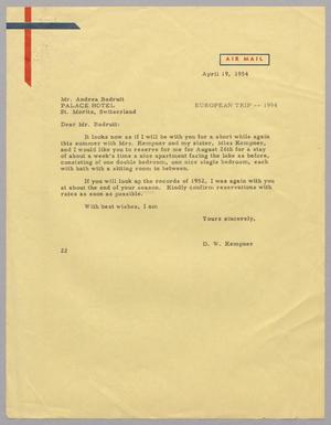 [Letter from D. W. Kempner to Andrea Badrutt, April 19, 1954]