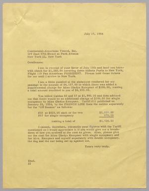[Letter from D. W. Kempner to the Continental American Travel Inc., July 17, 1945]
