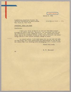 [Letter from D. W. Kempner to the Continental American Travel Inc., March 9, 1954]