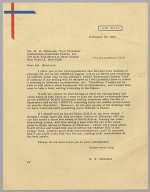 [Letter from D. W. Kempner to G. H. Kinnicutt, February 18, 1954]