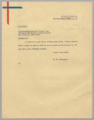 [Letter from D. W. Kempner to the Continental American Travel Inc., December 30, 1953]