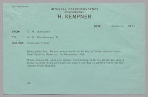 [Message from D. W. Kempner to A. H. Blackshear, Jr., August 2, 1954]