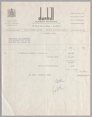 [Invoice for Alfred Dunhill, October 7, 1954]