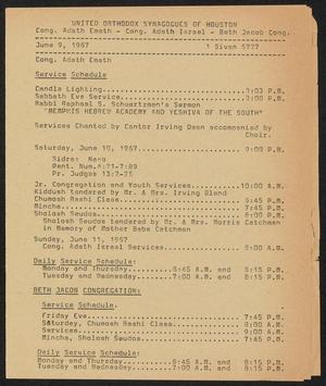 Primary view of object titled 'United Orthodox Synagogues of Houston Newsletter, [Week Starting] June 9, 1967'.