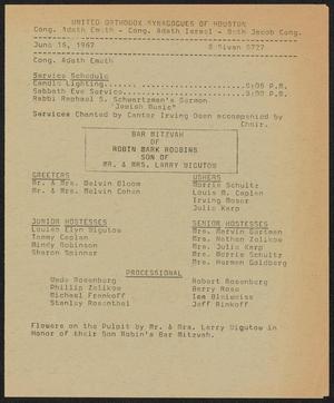 United Orthodox Synagogues of Houston Newsletter, [Week Starting] June 16, 1967