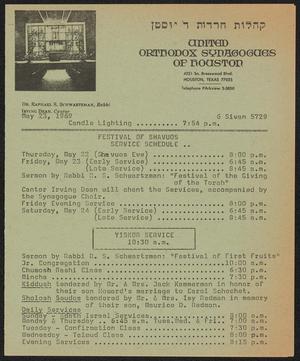 United Orthodox Synagogues of Houston Newsletter, [Week Starting] May 23, 1969