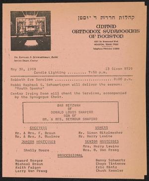 United Orthodox Synagogues of Houston Newsletter, [Week Starting] May 30, 1969
