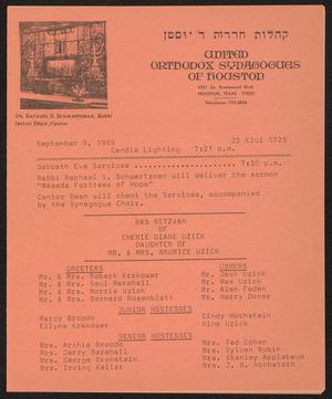 United Orthodox Synagogues of Houston Newsletter, [Week Starting] September 5, 1969
