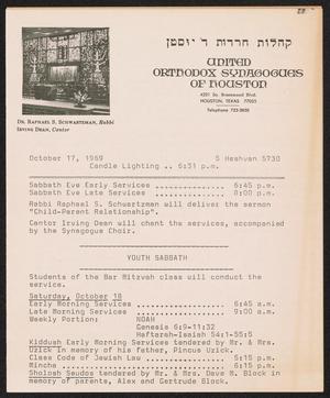 United Orthodox Synagogues of Houston Newsletter, [Week Starting] October 17, 1969
