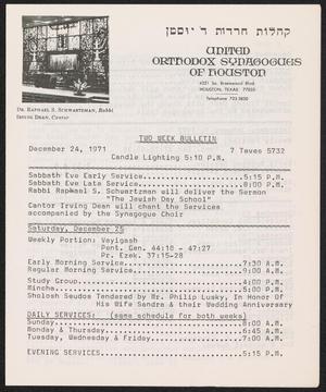 United Orthodox Synagogues of Houston, Two Week Bulletin: [Starting] December 24, 1971