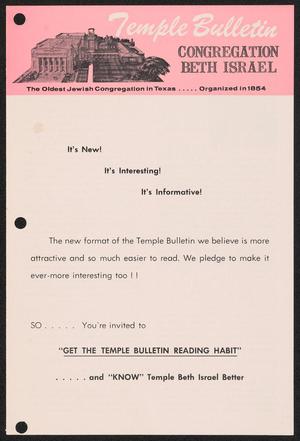 Primary view of object titled 'Temple Bulletin, Volume [103], Number [1], [August 1957]'.