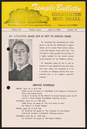 Temple Bulletin, Volume 103, Number 18, April 1958