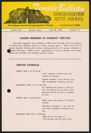 Temple Bulletin, Volume 103, Number 19, April 1958