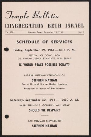 Temple Bulletin, Volume 108, Number 1, September 1961