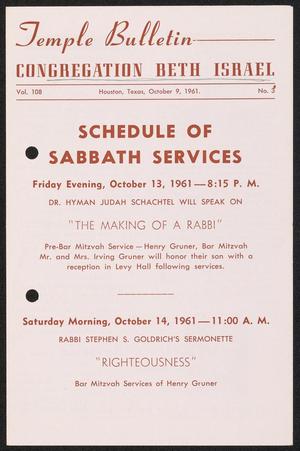 Temple Bulletin, Volume 108, Number 3, October 1961