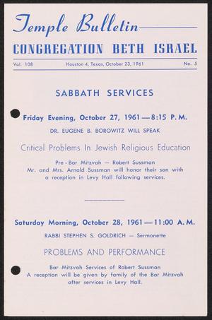 Temple Bulletin, Volume 108, Number 5, October 1961