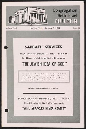 Congregation Beth Israel Bulletin, Volume 108, Number 16, January 1962