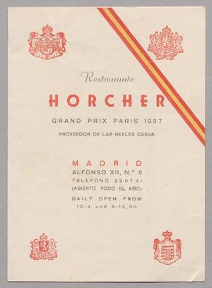 Primary view of object titled '[Advertising Flyer for Restaurante Horcher]'.
