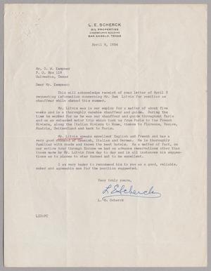 [Letter from L. E. Scherck to D. W. Kempner, April 9, 1954]