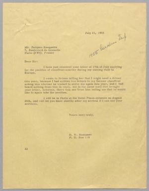 [Letter from D. W. Kempner to Jacques Rouquette, July 21, 1955]