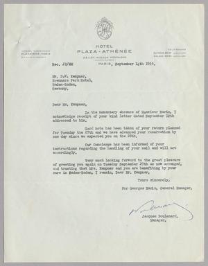 [Letter from Jacques Poulenard to Daniel W. Kempner, September 14, 1955]