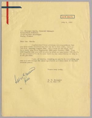 [Letter from D. W. Kempner to Georges Marin, July 2, 1955]