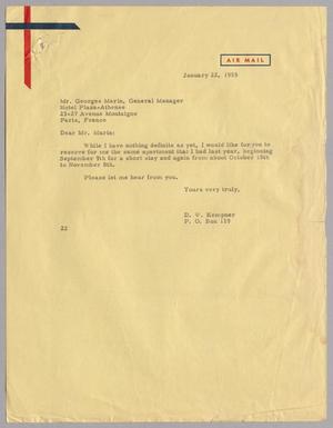 [Letter from D. W. Kemper to Georges Marin, January 22, 1955]