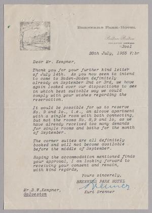 [Letter from Kurt Brenner to Daniel W. Kempner, July 28, 1955]