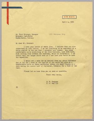 [Letter from D. W. Kempner to Kurt Brenner, April 4, 1955]