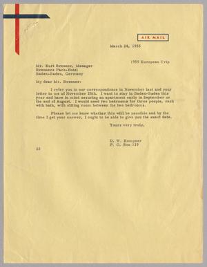 Primary view of object titled '[Letter from D. W. Kempner to Kurt Brenner, March 24, 1955]'.