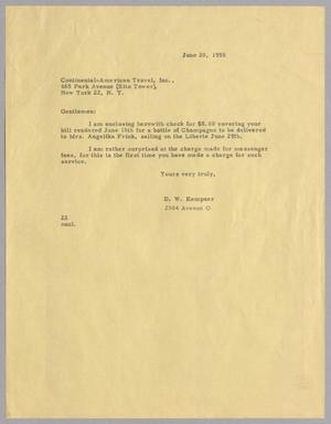 [Letter from D. W. Kempner to Continental-American Travel, June 20, 1955]