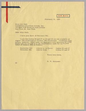 [Letter from D. W. Kempner to Lee Guth, February 16, 1955]