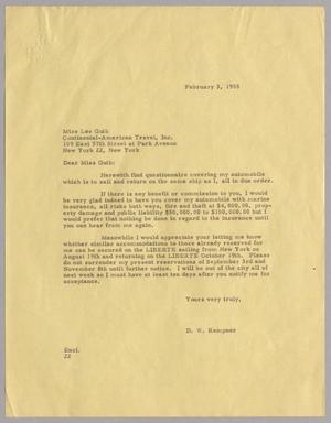 [Letter from D. W. Kempner to Lee Guth, February 3, 1955]