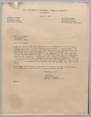 [Letter from William C. Levin to D. W. Kempner, July 18, 1955]
