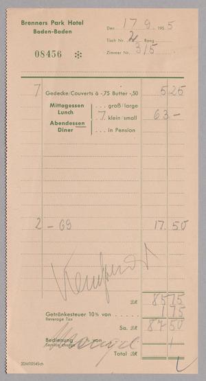 Primary view of object titled '[Invoice for Brenners Park Hotel Charges, September 17, 1955]'.