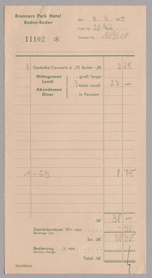 Primary view of object titled '[Invoice for Brenners Park Hotel Charges, September 8, 1955]'.