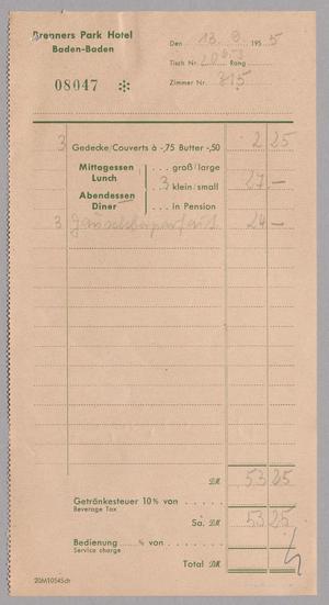 [Invoice for Brenners Park Hotel Charges, September 13, 1955]