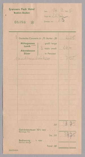 [Invoice for Brenners Park Hotel Charges, September 14, 1955]