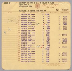 [Invoice for Balance Due to Hotel St. Regis, April 1955]