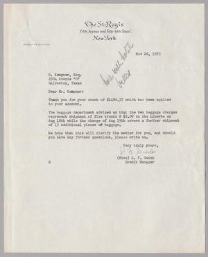 [Letter from L. F. Swick to H. Kempner, November 28, 1955]