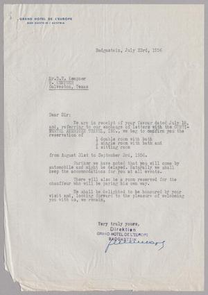[Letter from the Grand Hotel De L'Europe to D. W. Kempner, July 3, 1956]